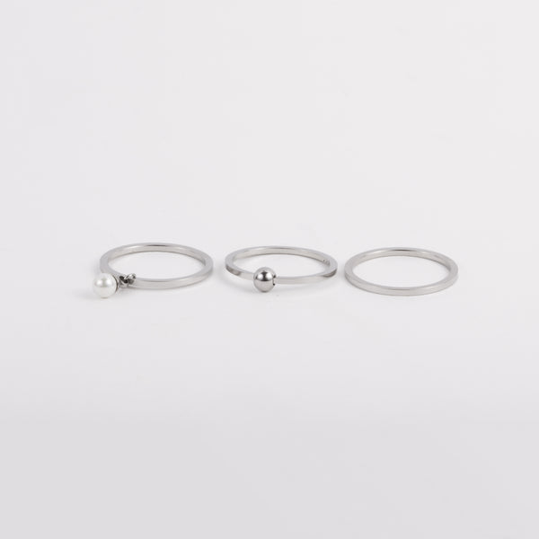 Load image into Gallery viewer, Stainless steel silvered ring set with ball and pearl