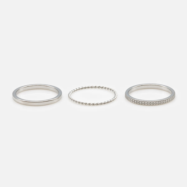 Load image into Gallery viewer, Set of three silver and assorted stainless steel midi rings