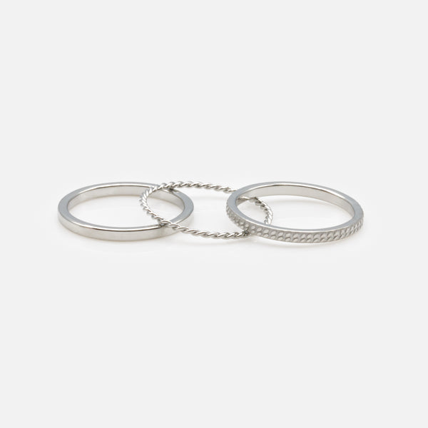 Load image into Gallery viewer, Set of three silver and assorted stainless steel midi rings