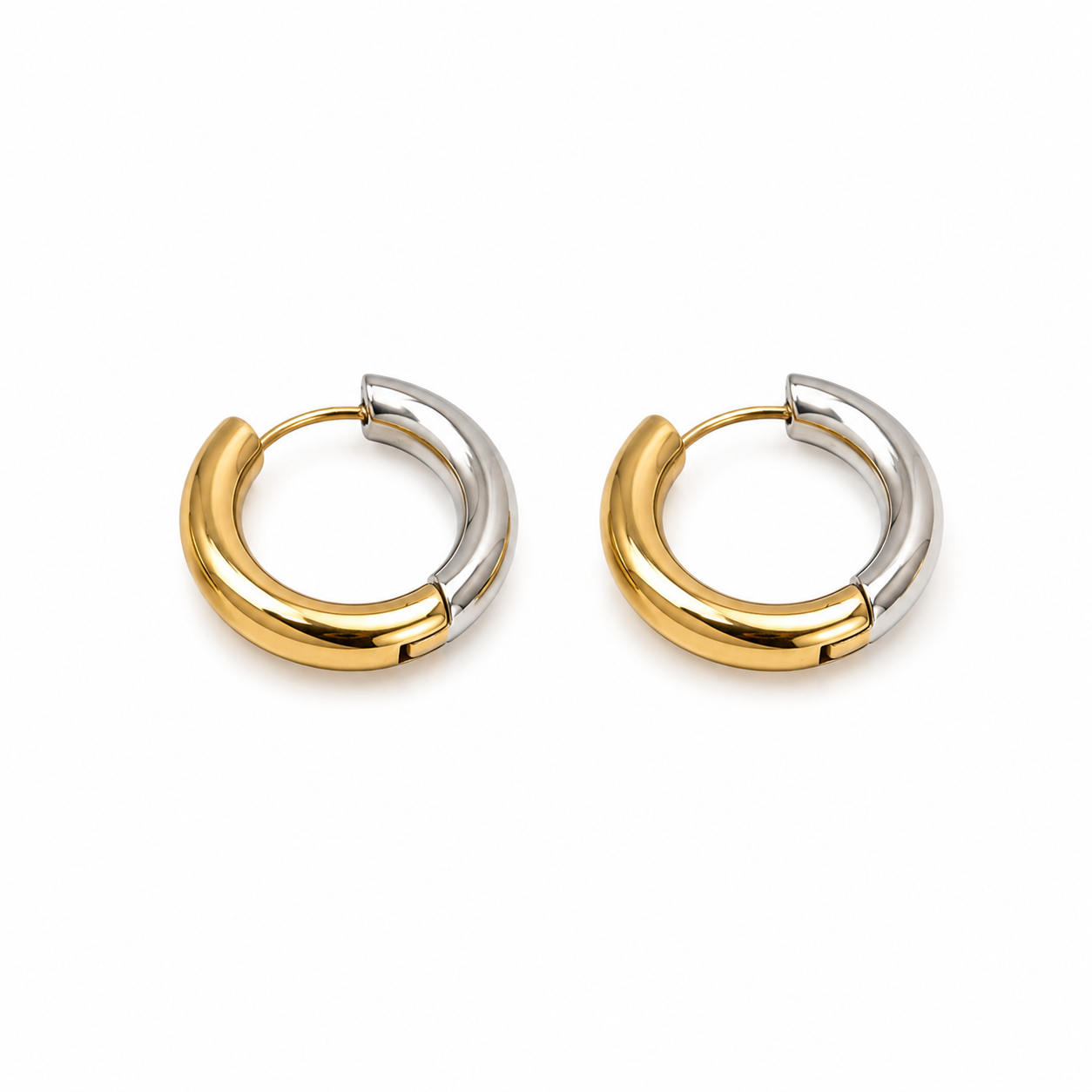 Boucles d'oreilles anneaux deux tons en acier inoxydable
