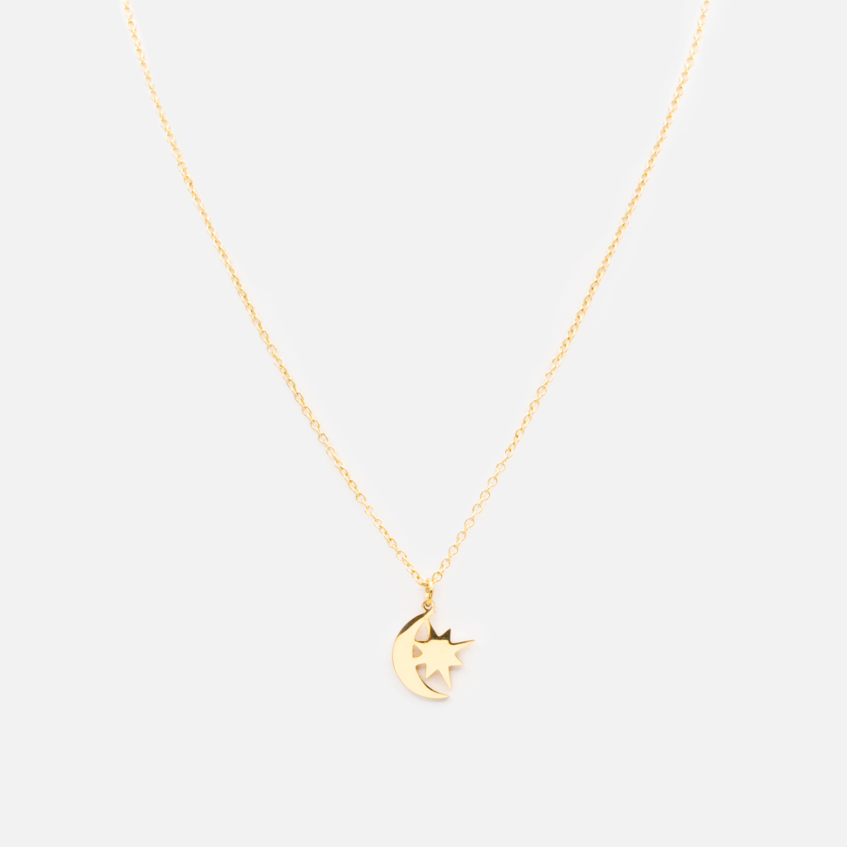 Gold moon and star pendant in stainless steel