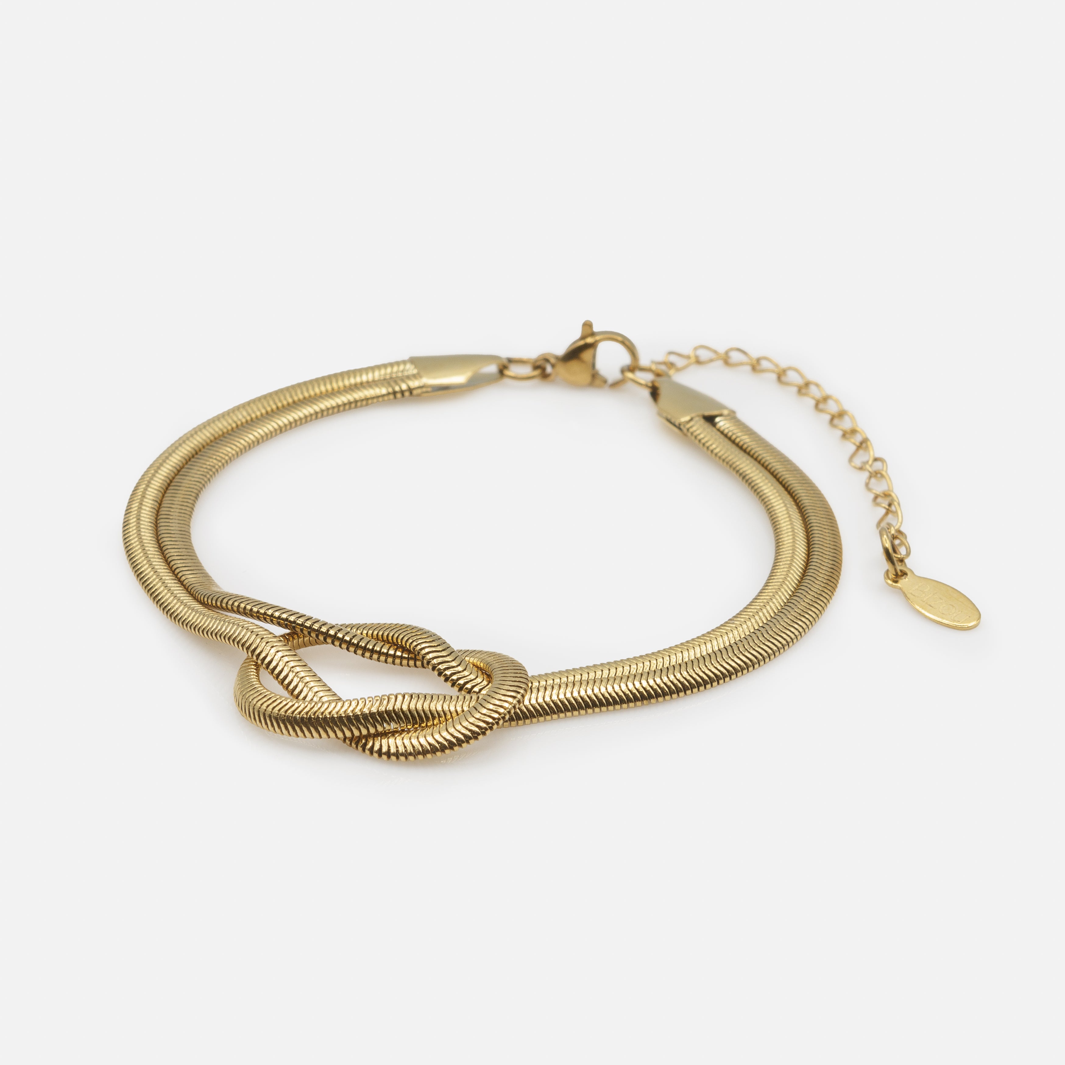 Gold knot bracelet with round serpentine links in stainless steel