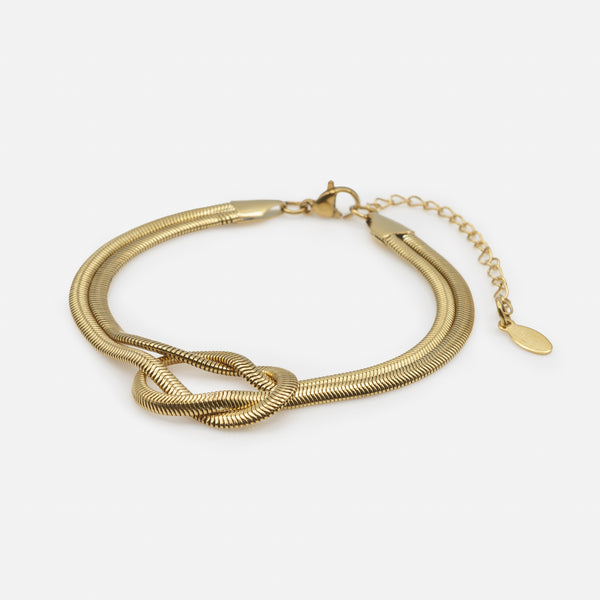 Load image into Gallery viewer, Gold knot bracelet with round serpentine links in stainless steel