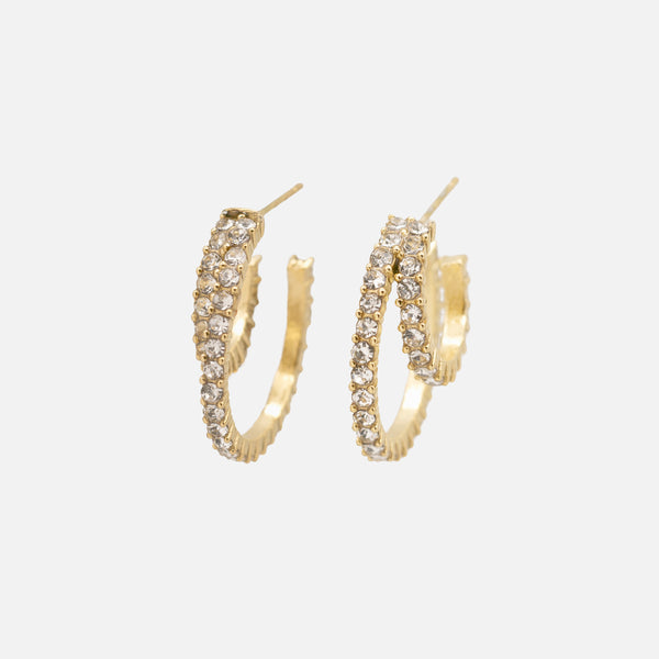 Load image into Gallery viewer, Double gold hoop earrings covered with cubic zirconia in stainless steel