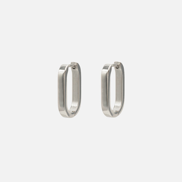 Load image into Gallery viewer, Silver oval hoop earrings in stainless steel