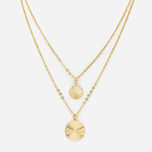 Charger l'image dans la galerie, Ensemble de deux colliers dorés à breloque circulaire texturée en acier inoxydable