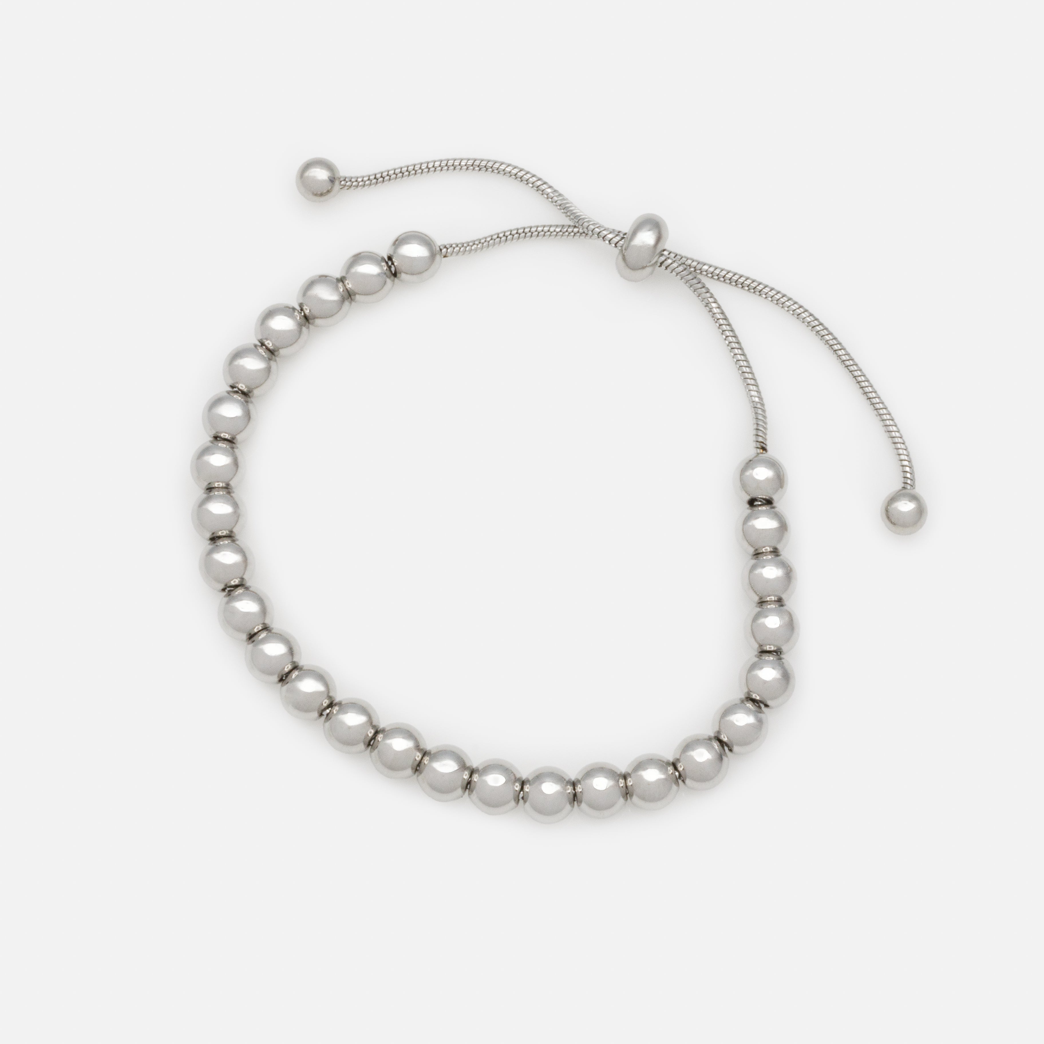 Bracelet de billes argentées ajustable en acier inoxydable