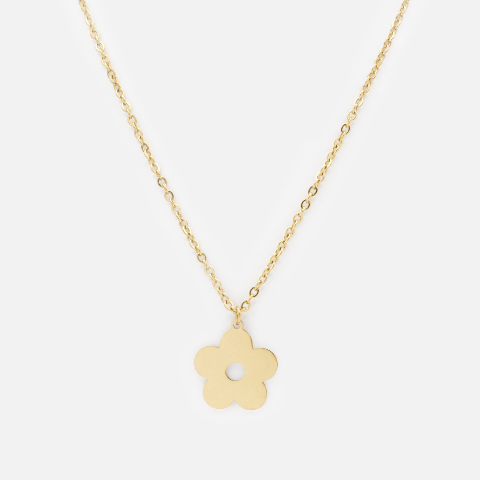 Gold necklace with stainless steel flower charm