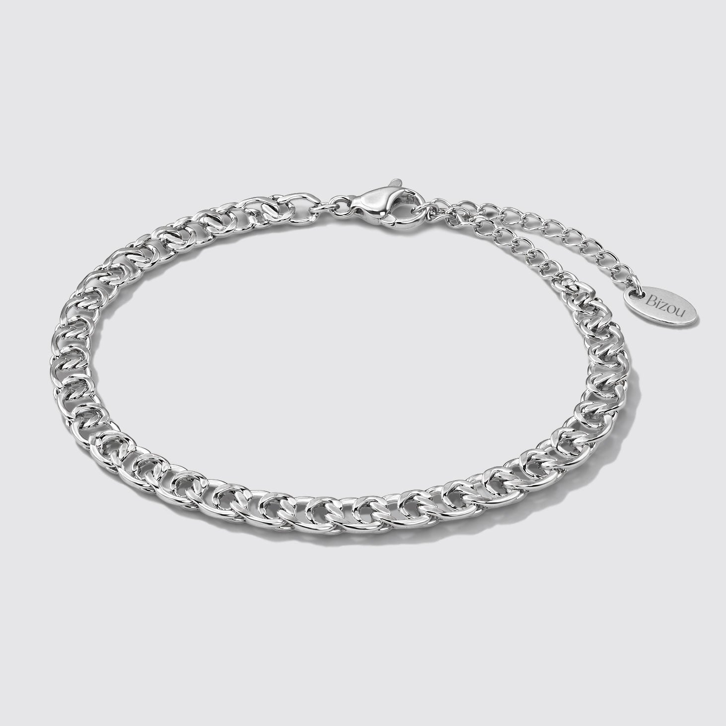 Bracelet maille croisée argentée en acier inoxydable