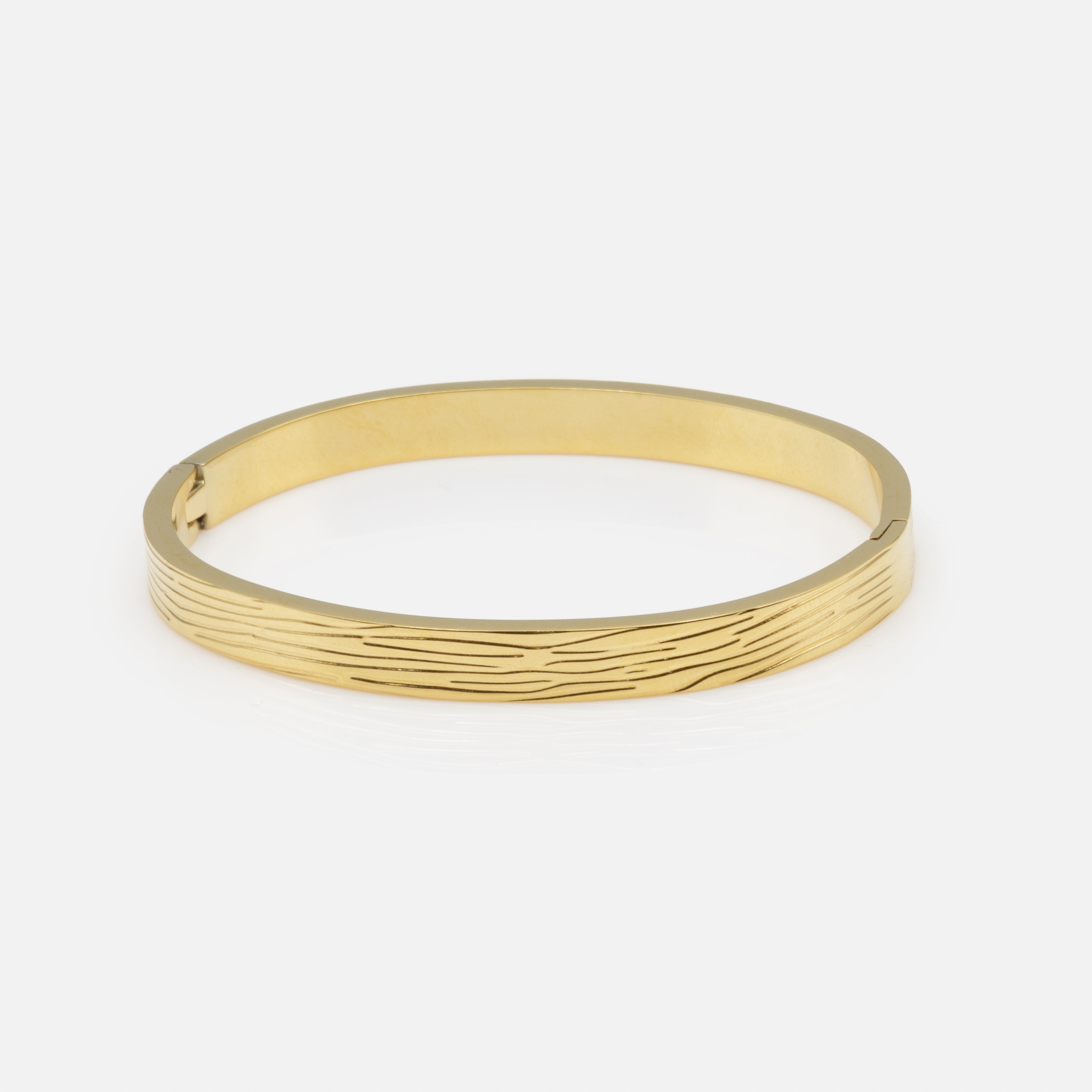 Bracelet jonc doré strié en acier inoxydable