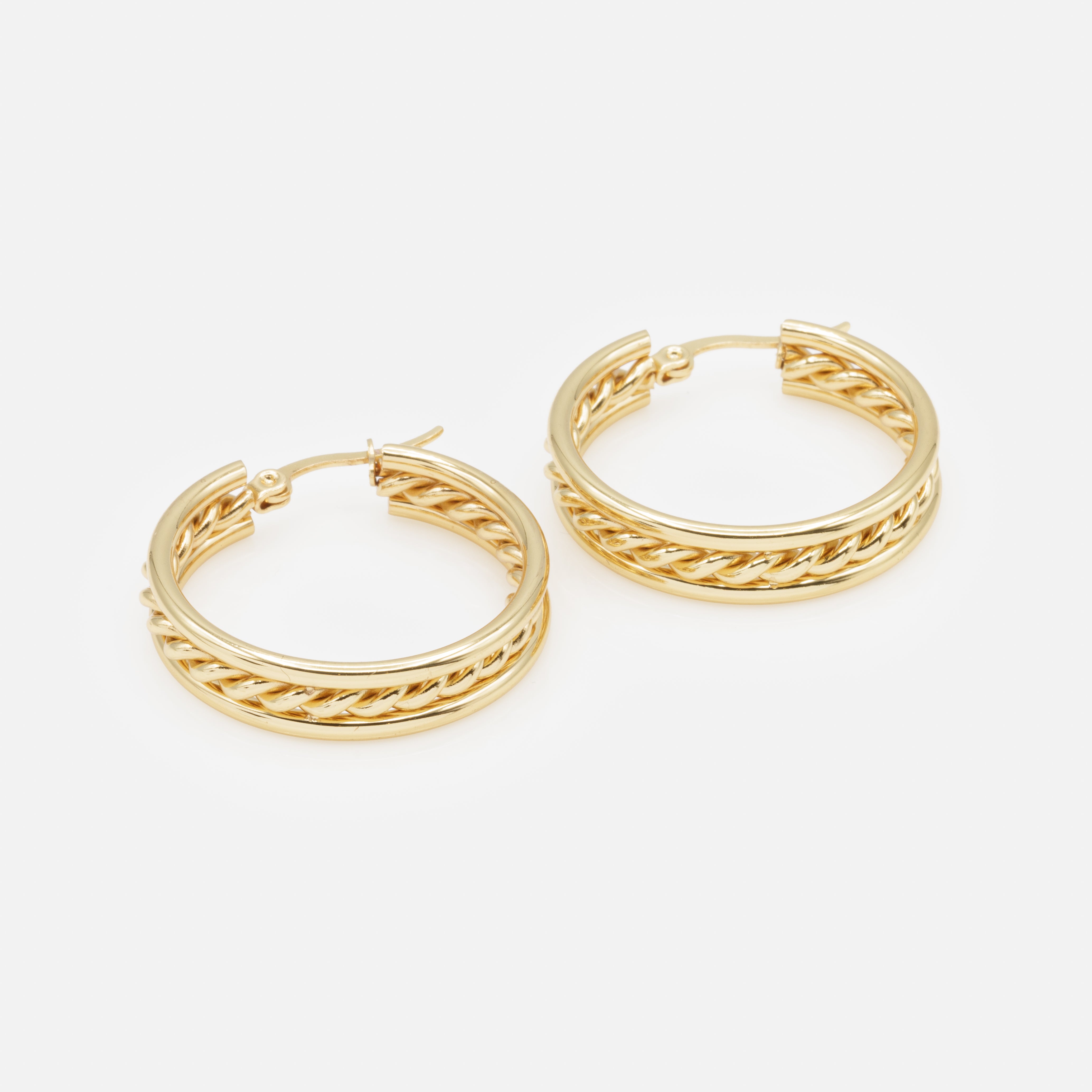 Boucles d'oreilles anneaux dorés torsadés en acier inoxydable