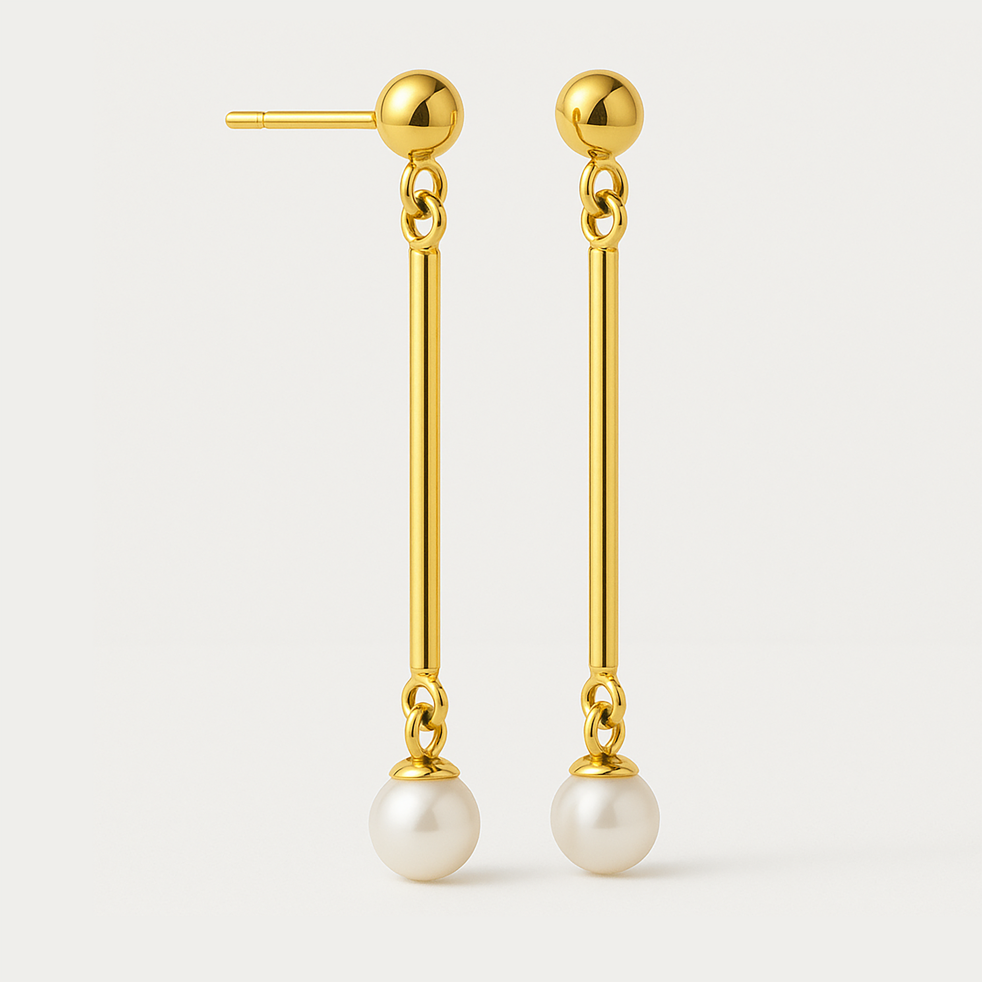 Long gold stainless steel pearl earrings
