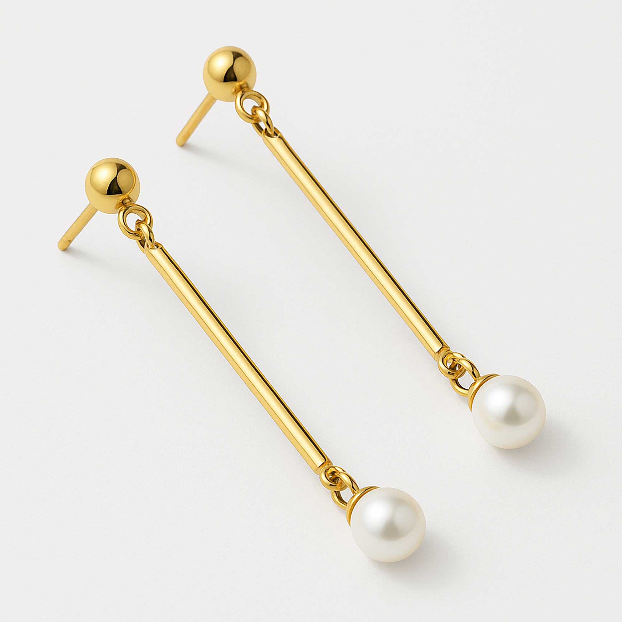 Long gold stainless steel pearl earrings