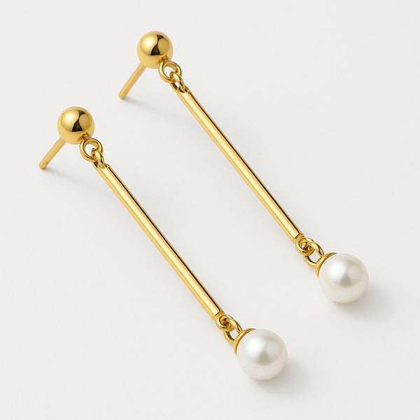 Load image into Gallery viewer, Long gold stainless steel pearl earrings
