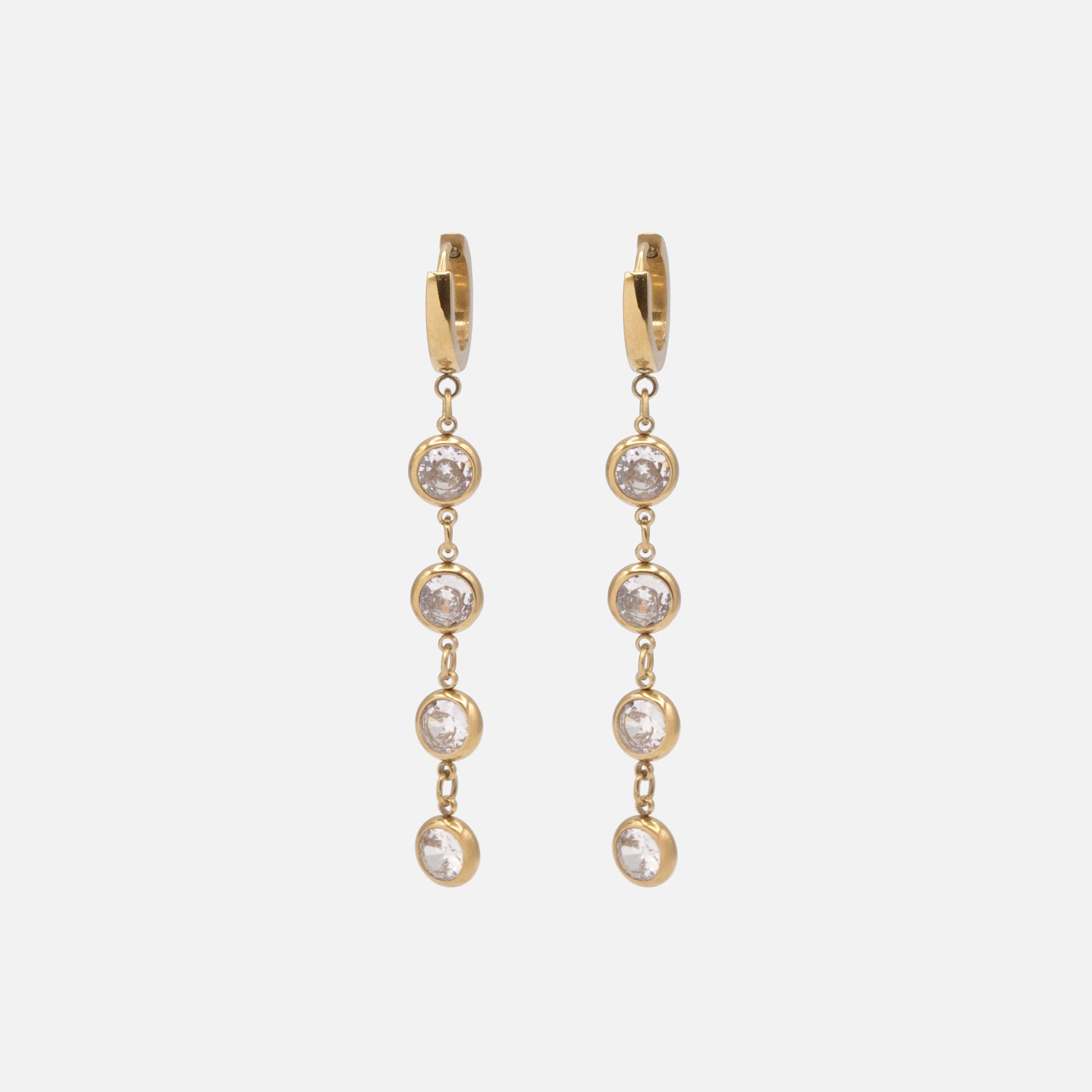 Gold-plated stainless steel earrings with cubic zirconia pendant