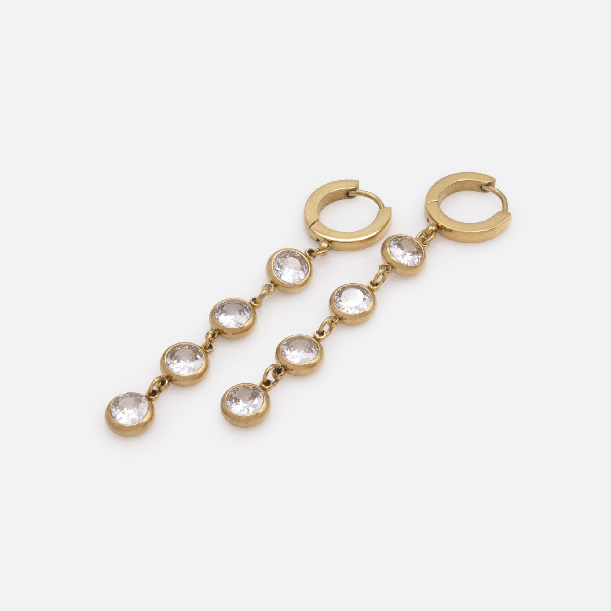 Gold-plated stainless steel earrings with cubic zirconia pendant