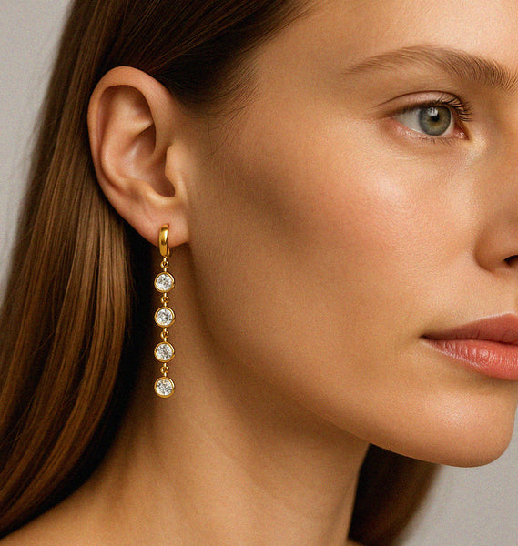 Load image into Gallery viewer, Gold-plated stainless steel earrings with cubic zirconia pendant