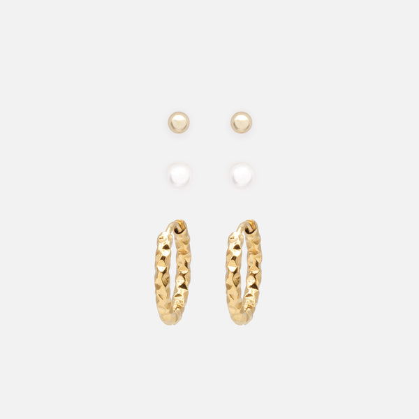Load image into Gallery viewer, Gold Stainless Steel & Pearl Earring Set