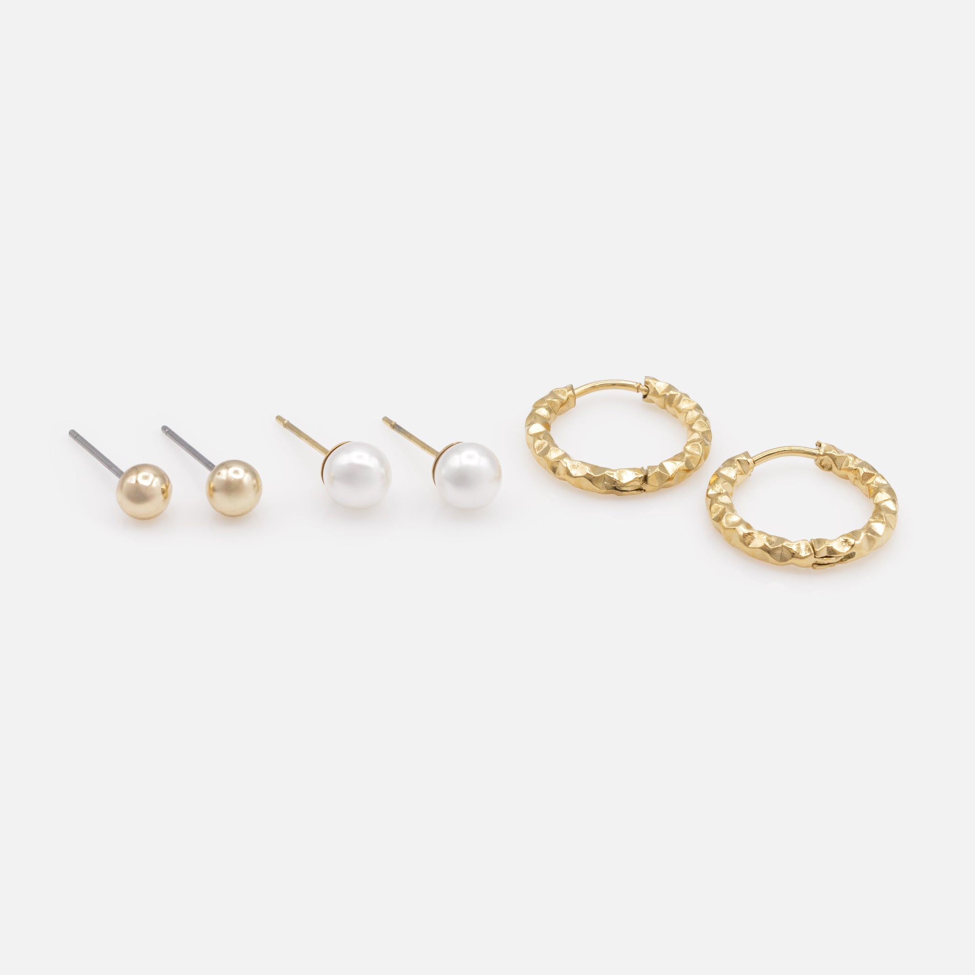Gold Stainless Steel & Pearl Earring Set