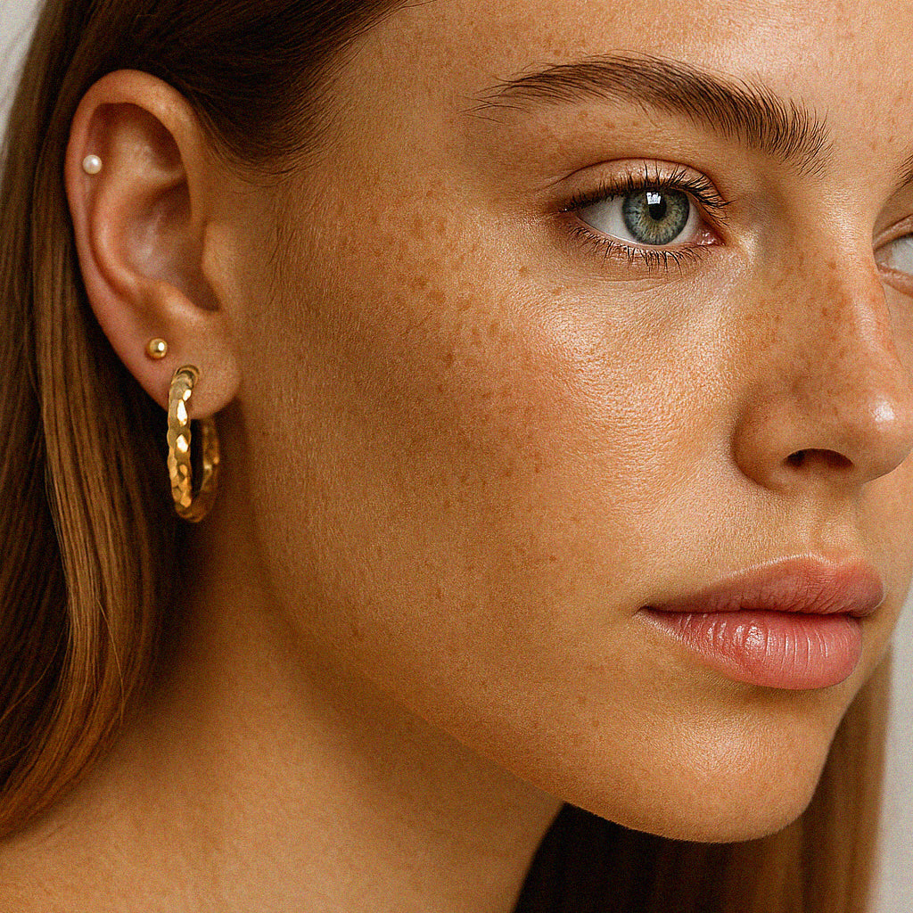 Gold Stainless Steel & Pearl Earring Set