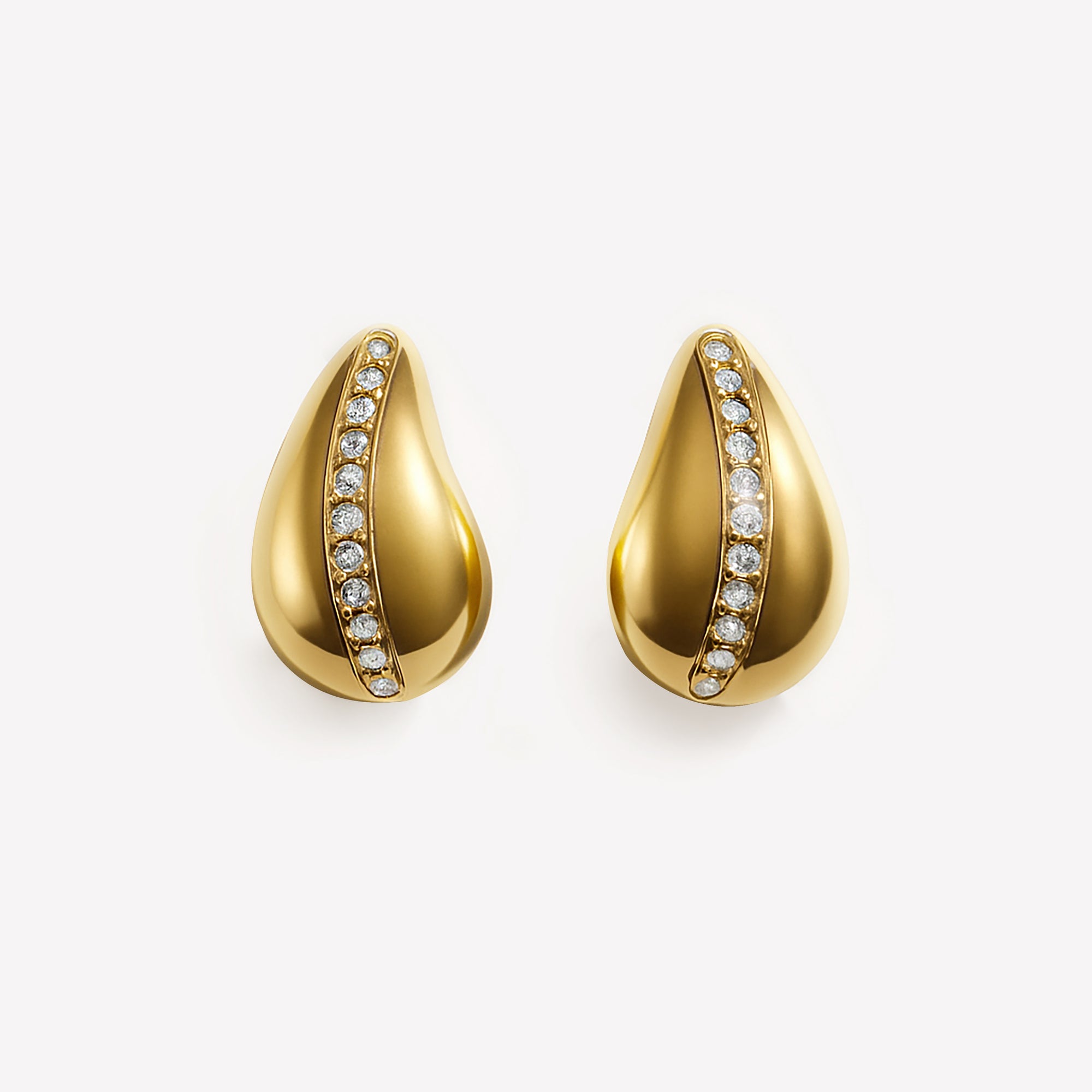 Gold-plated stainless steel earrings with a row of cubic zirconia stones