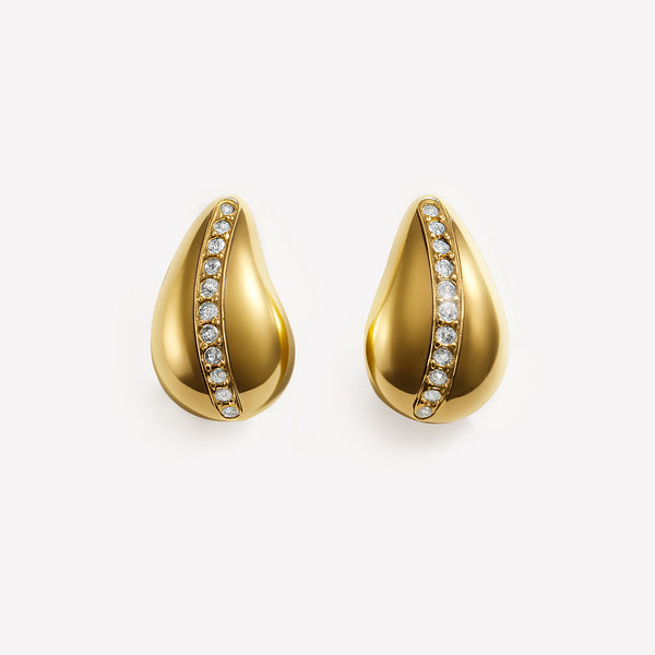 Load image into Gallery viewer, Gold-plated stainless steel earrings with a row of cubic zirconia stones