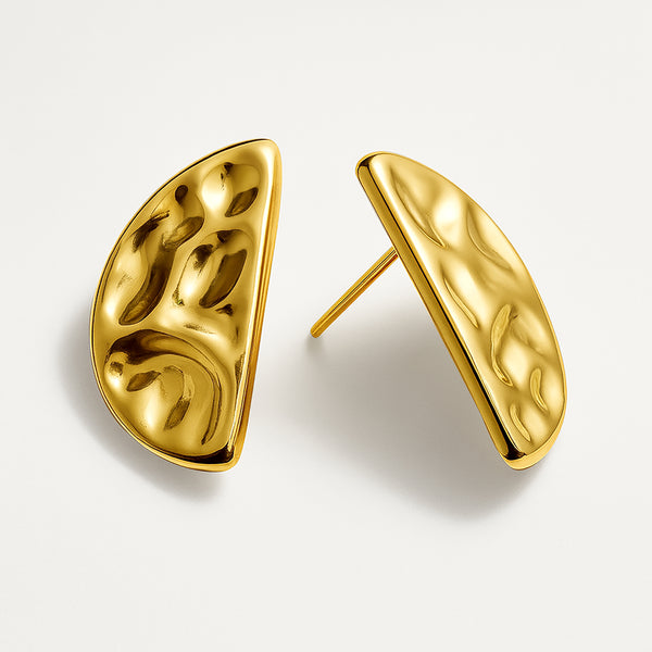 Load image into Gallery viewer, Textured half-moon gold-tone stainless steel earrings