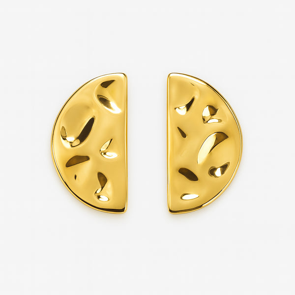 Load image into Gallery viewer, Textured half-moon gold-tone stainless steel earrings