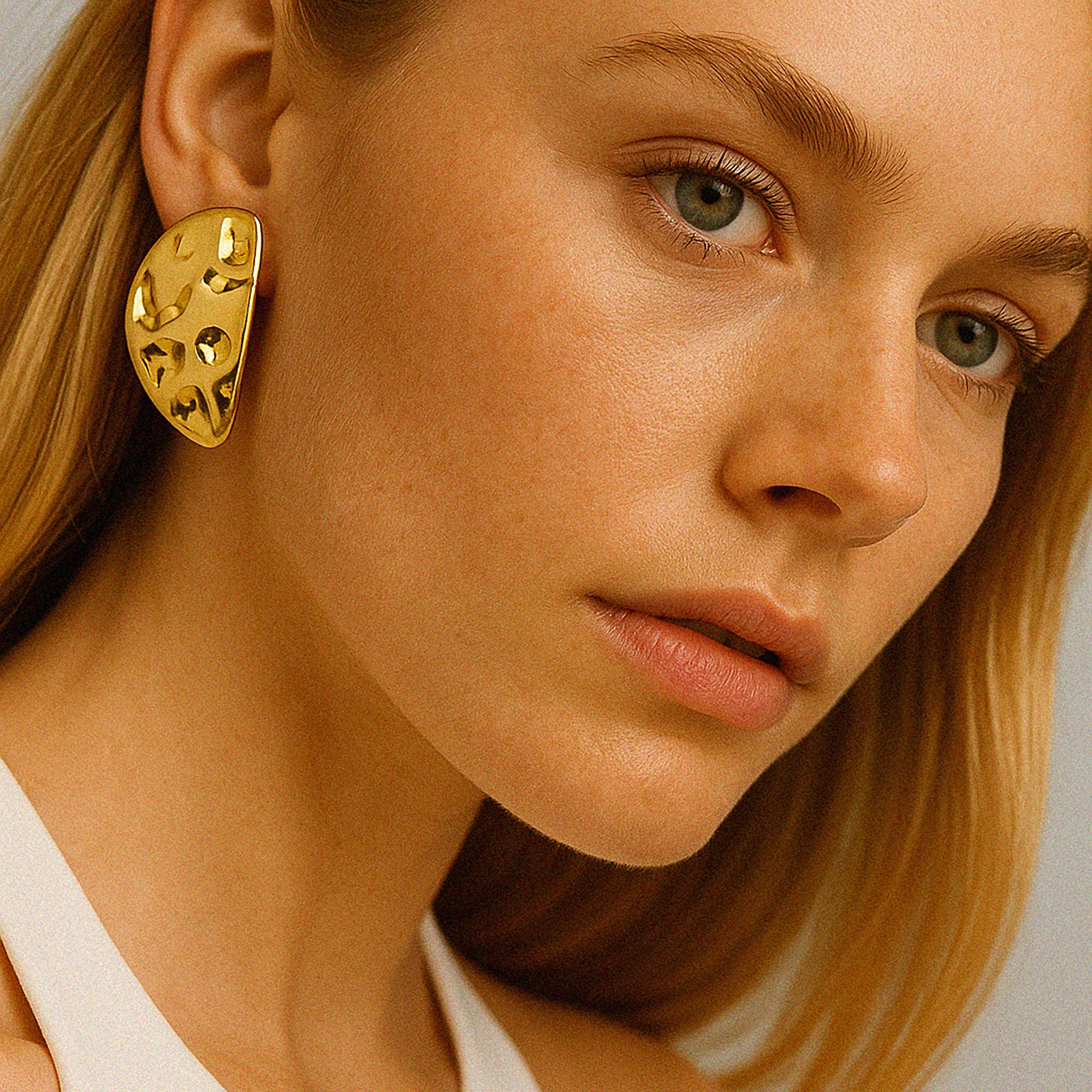 Textured half-moon gold-tone stainless steel earrings