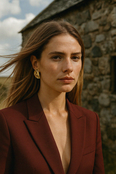 Load image into Gallery viewer, Textured half-moon gold-tone stainless steel earrings