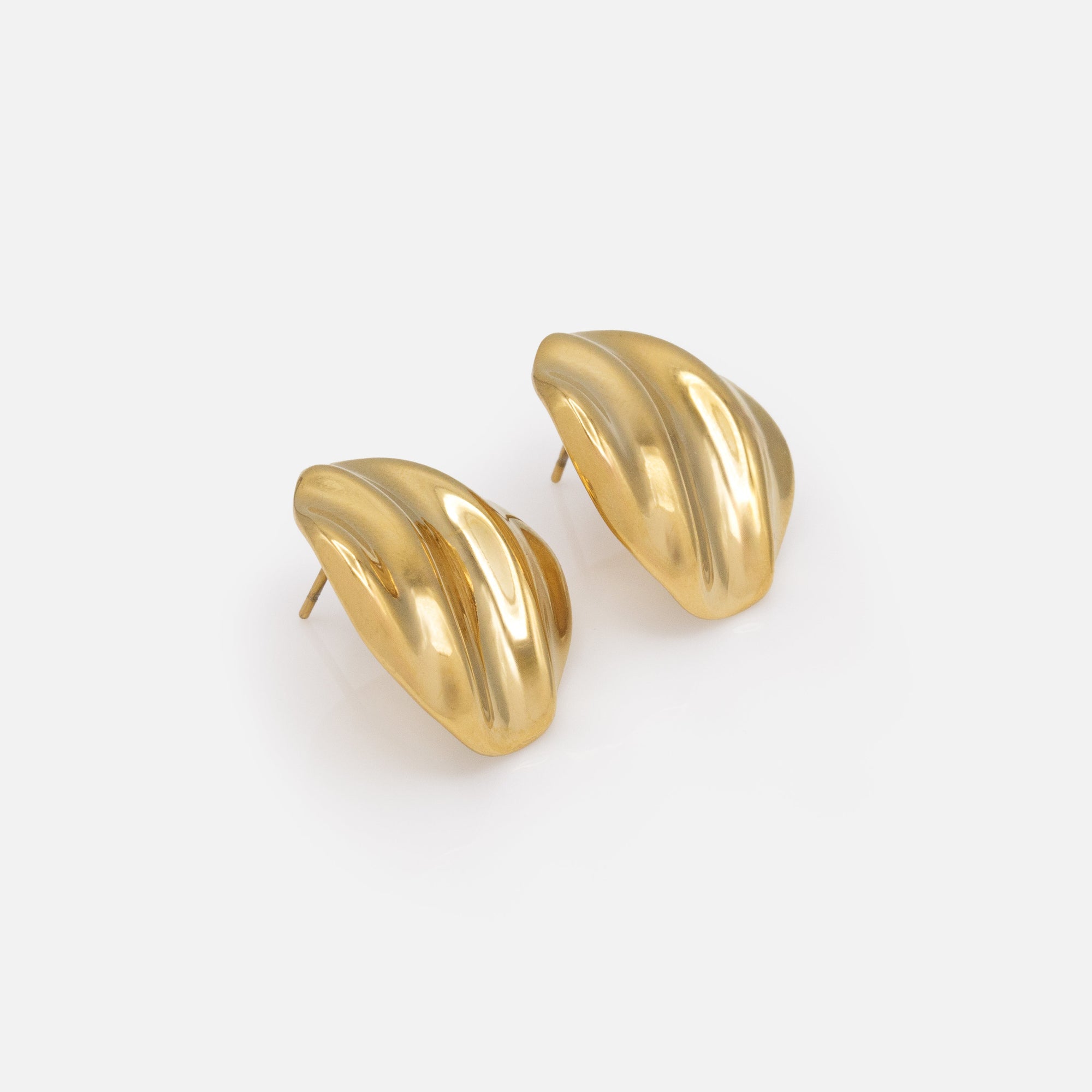 Hammered effect gold-plated stainless steel earrings