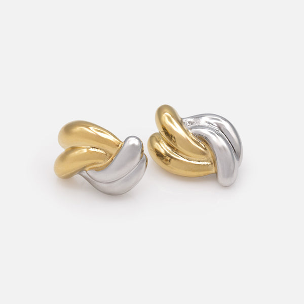 Load image into Gallery viewer, Two-tone stainless steel twist earrings