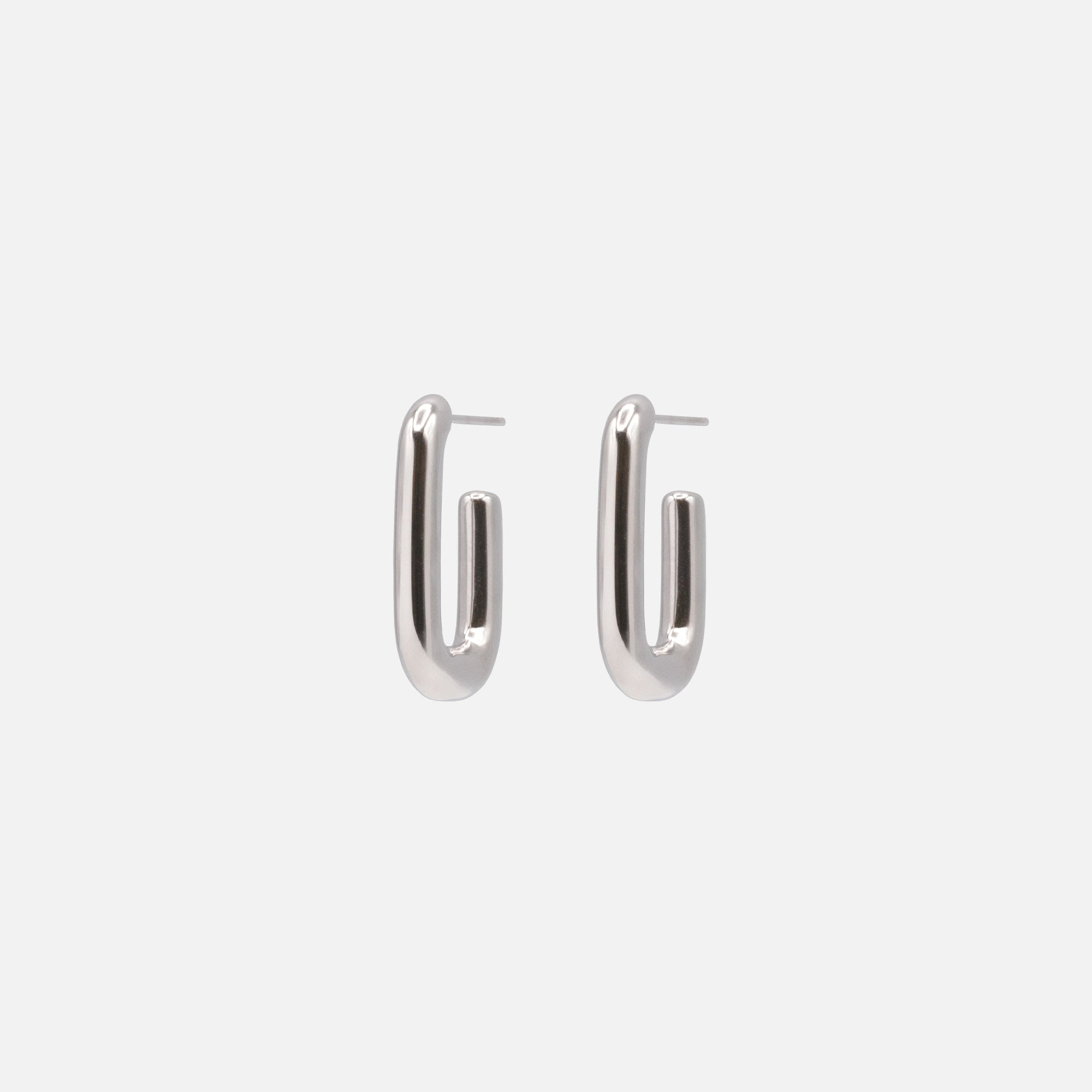 Silver rectangular stainless steel hoop earrings
