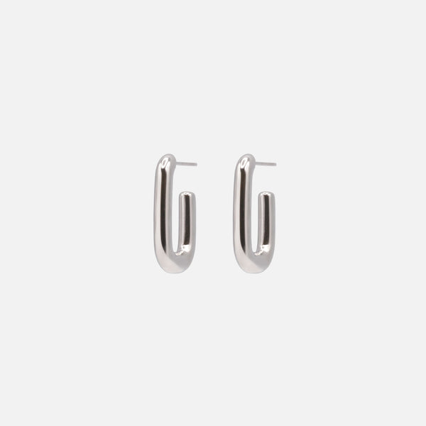 Load image into Gallery viewer, Silver rectangular stainless steel hoop earrings