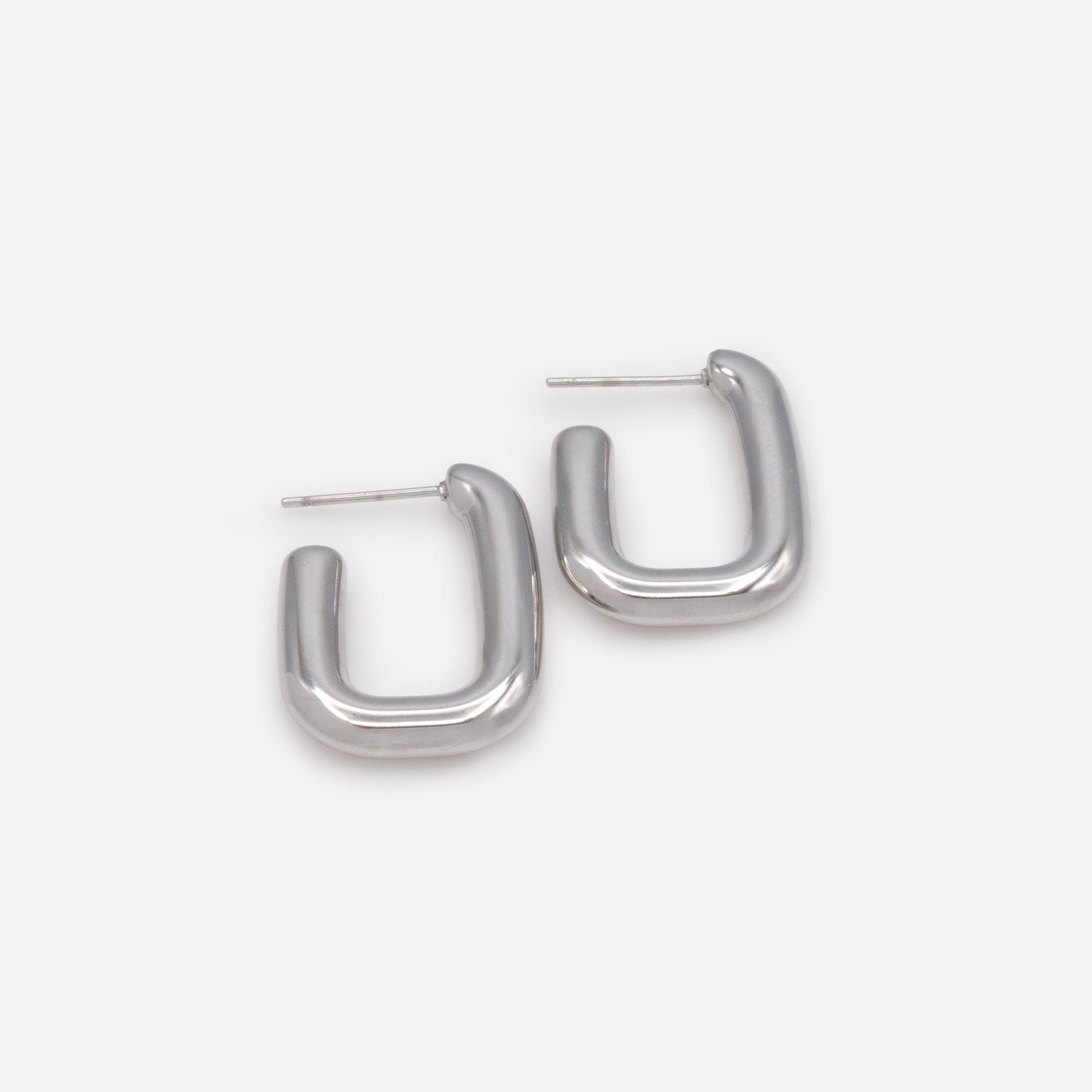 Silver rectangular stainless steel hoop earrings