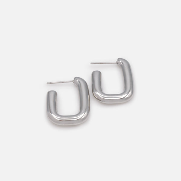 Load image into Gallery viewer, Silver rectangular stainless steel hoop earrings