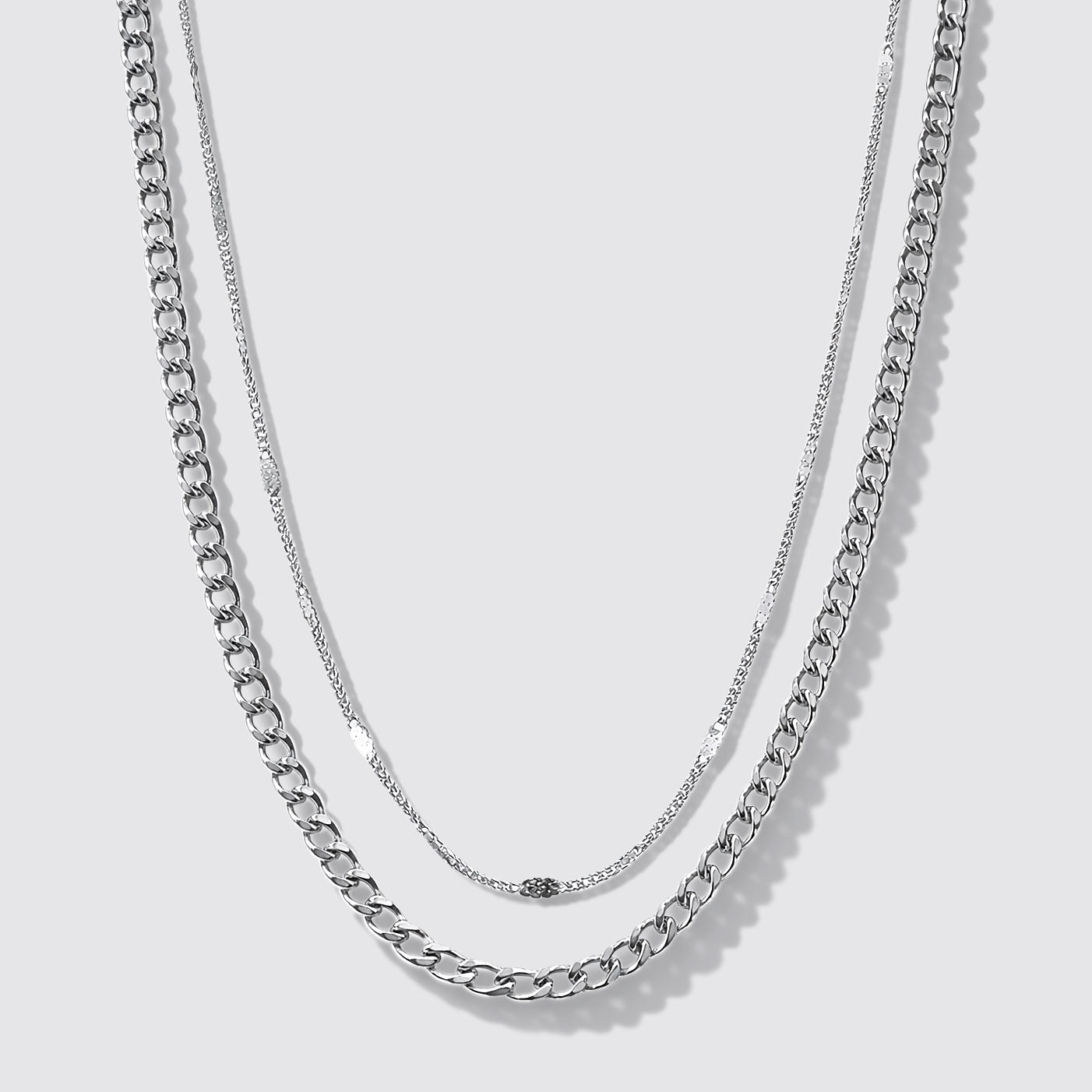 Collier double rangée argenté en acier inoxydable