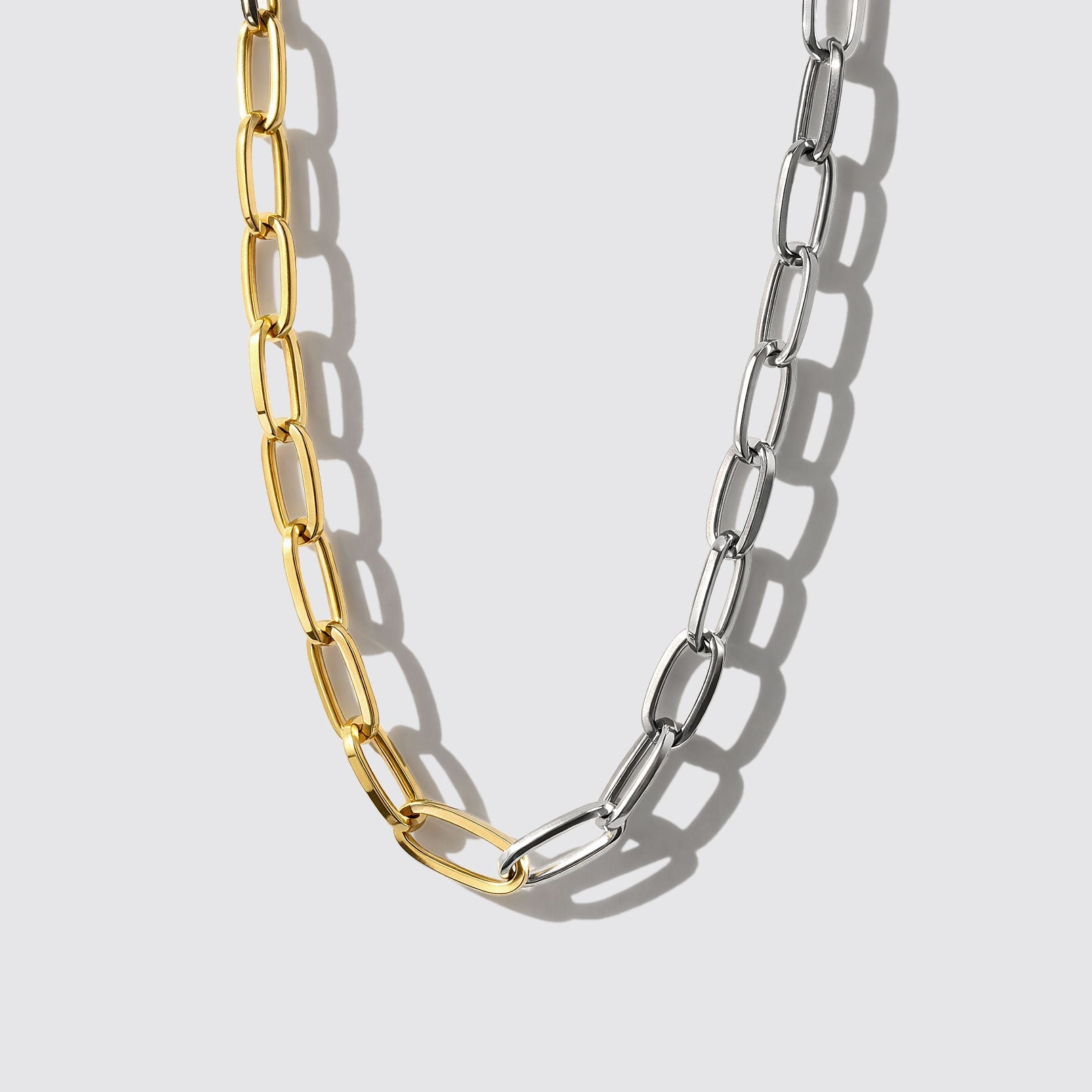Collier grande maille deux tons en acier inoxydable