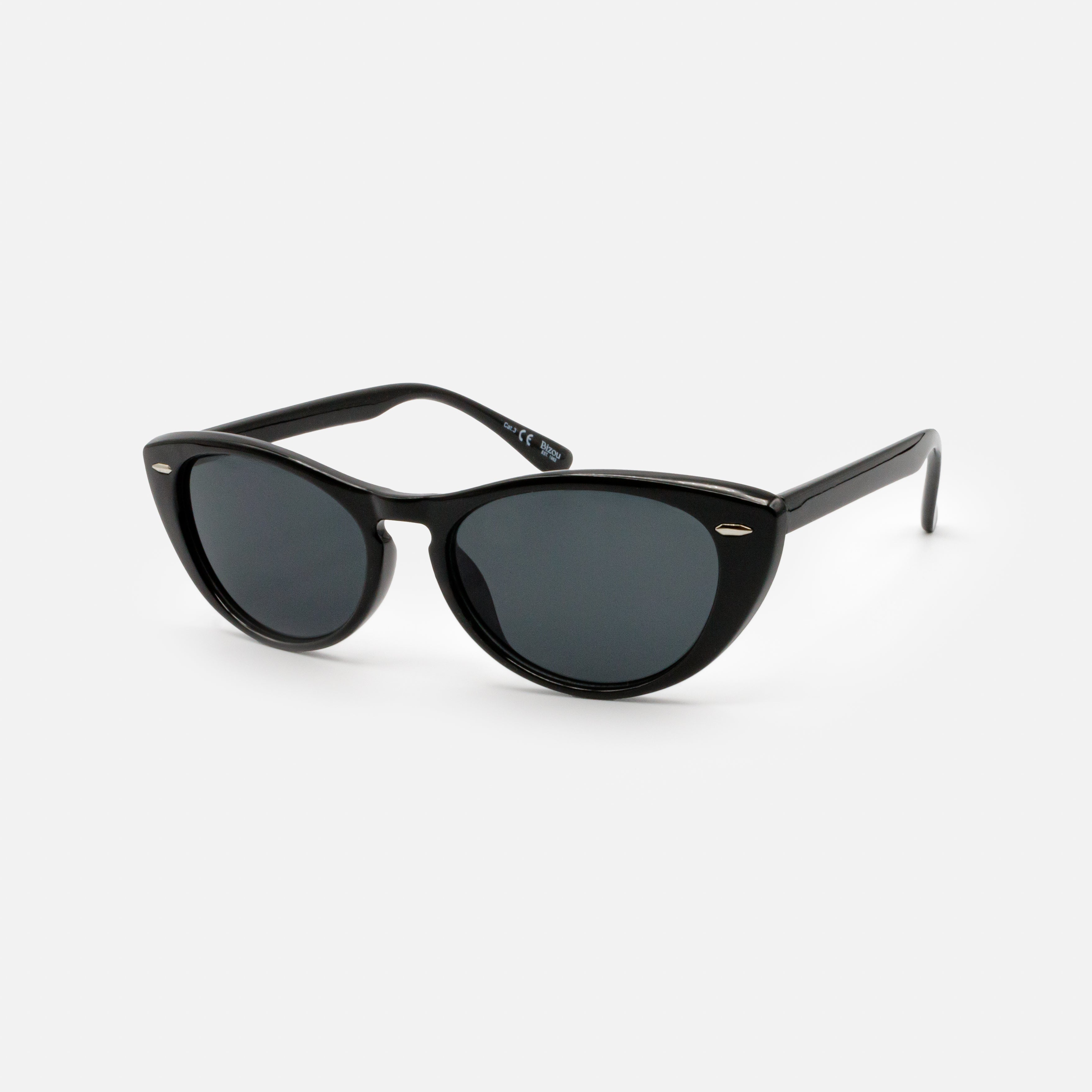 Black oval sunglasses with black lenses