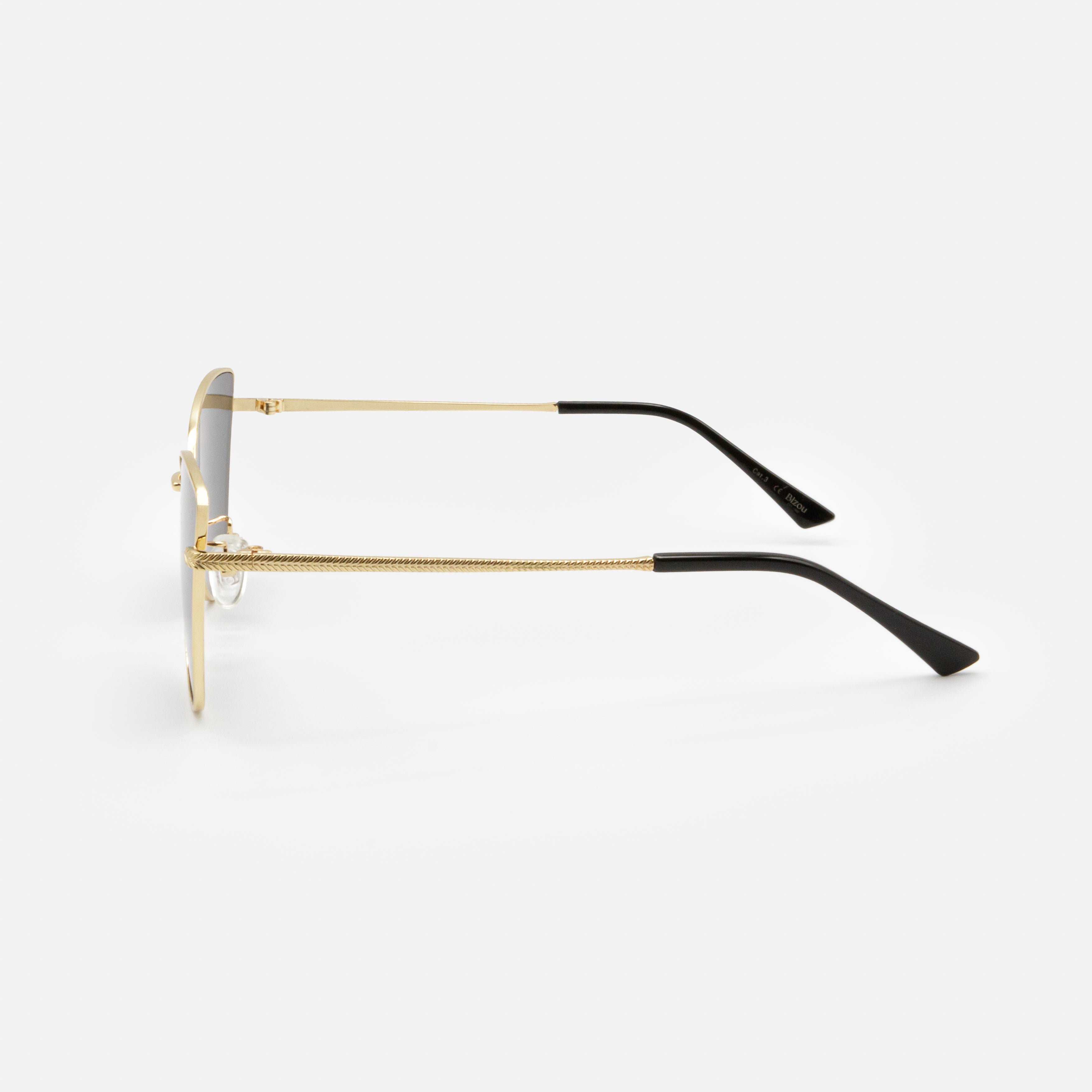 Gold cat eye sunglasses with black lenses