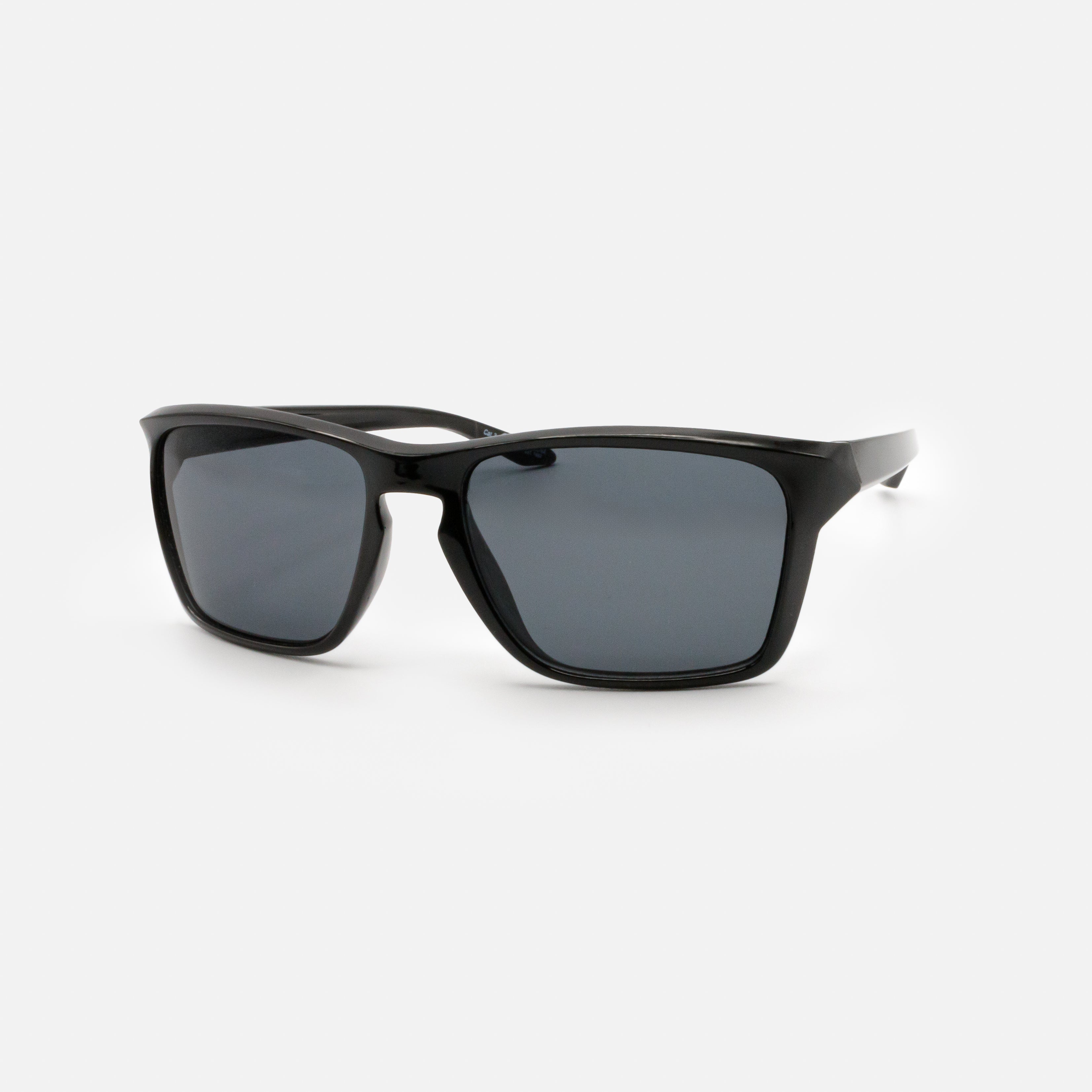 Black rectangular sunglasses with black lenses