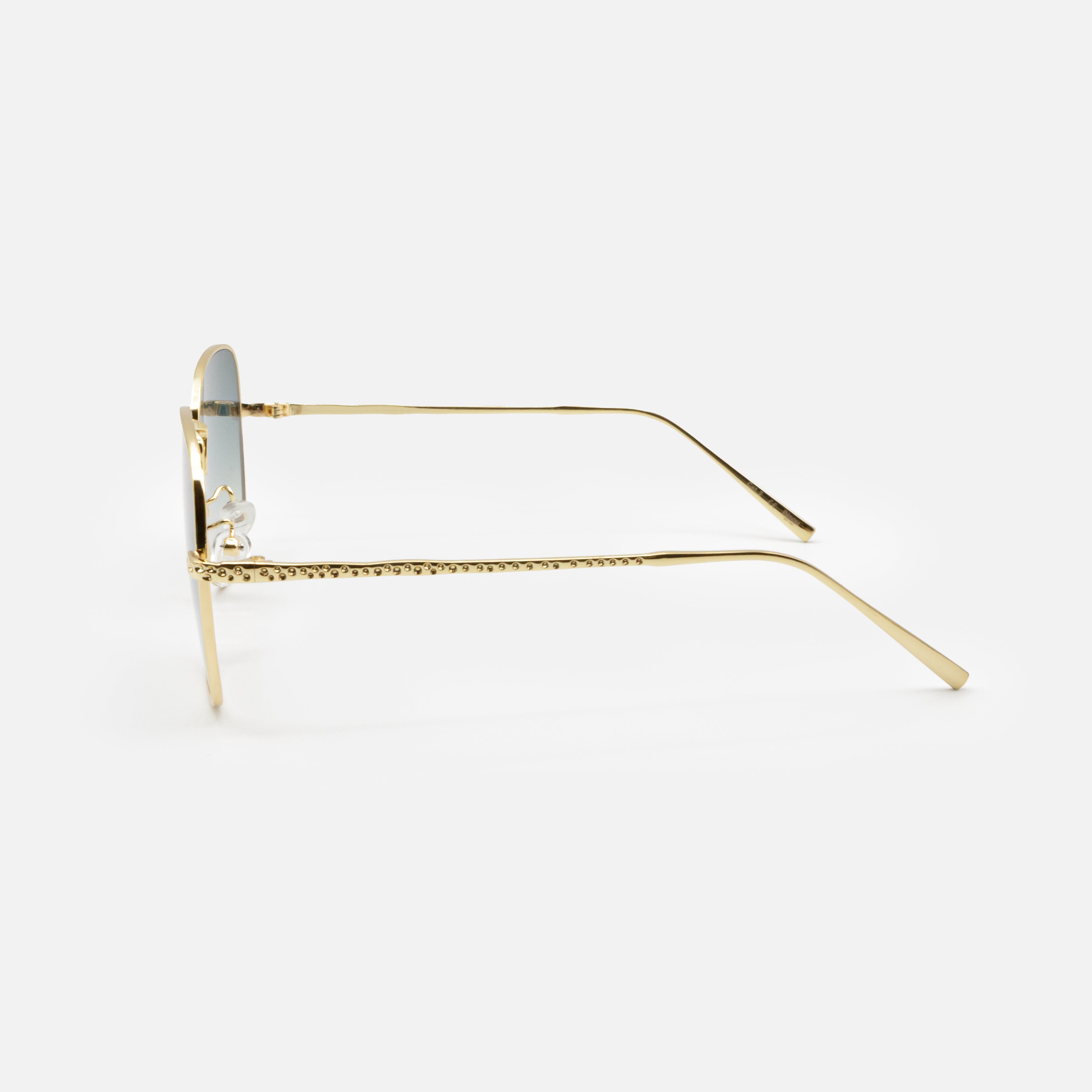 Gold sunglasses with blue lenses