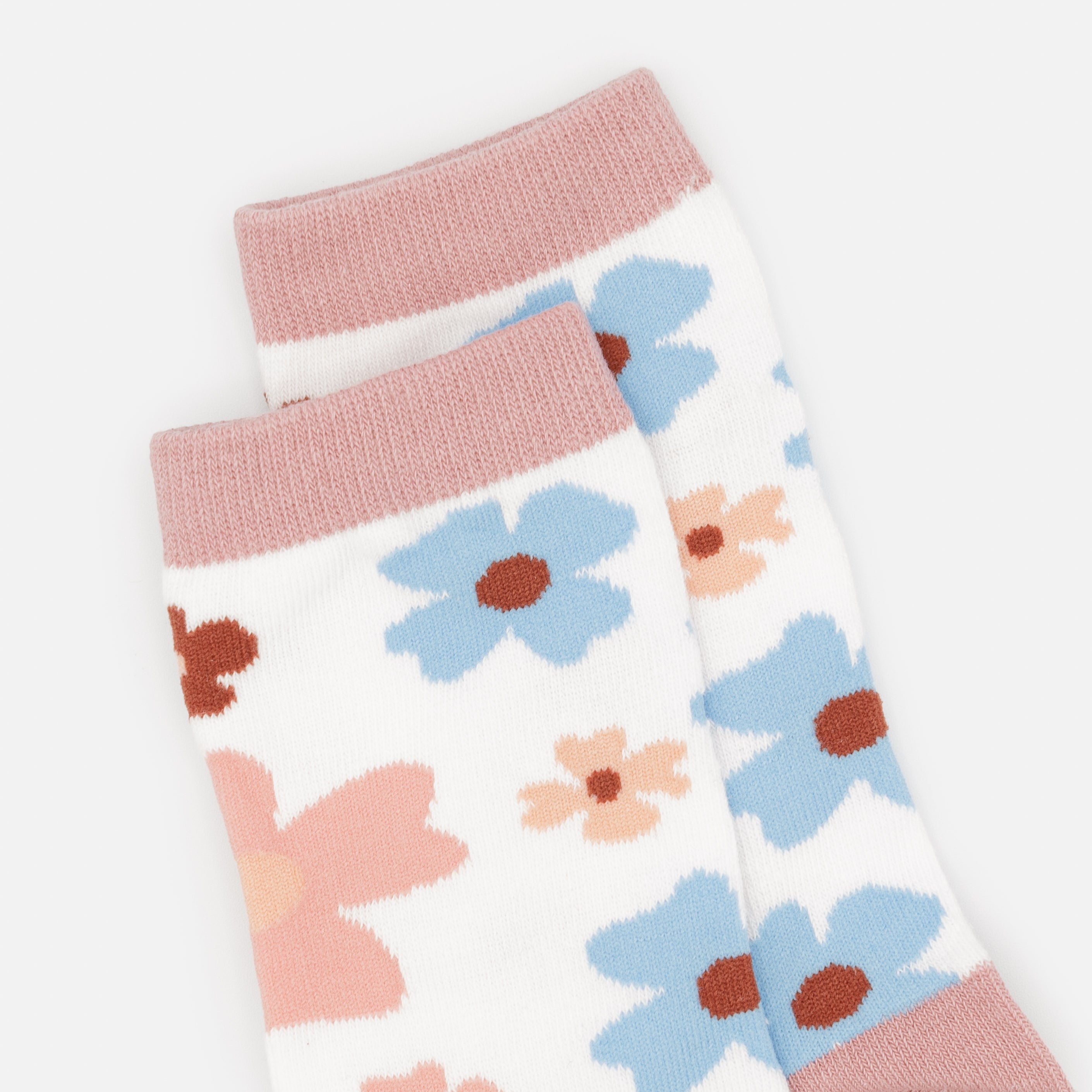 White stockings with pink and blue flowers
