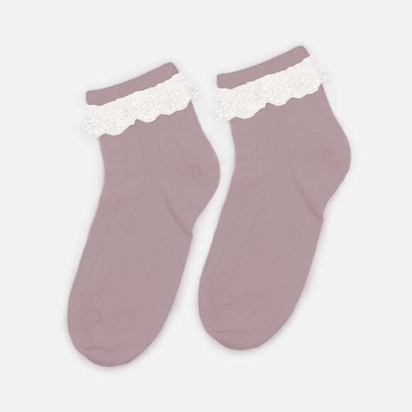 Charger l'image dans la galerie, Bas cheville mauves avec dentelle