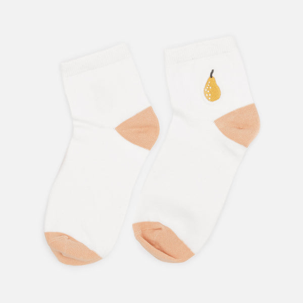 Charger l'image dans la galerie, Bas cheville blancs avec broderie poire orangée