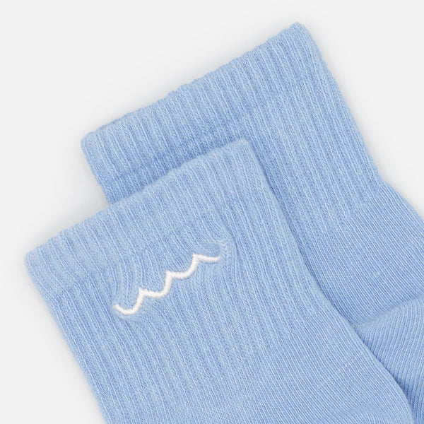 Charger l'image dans la galerie, Bas cheville bleus côtelés avec broderie vagues