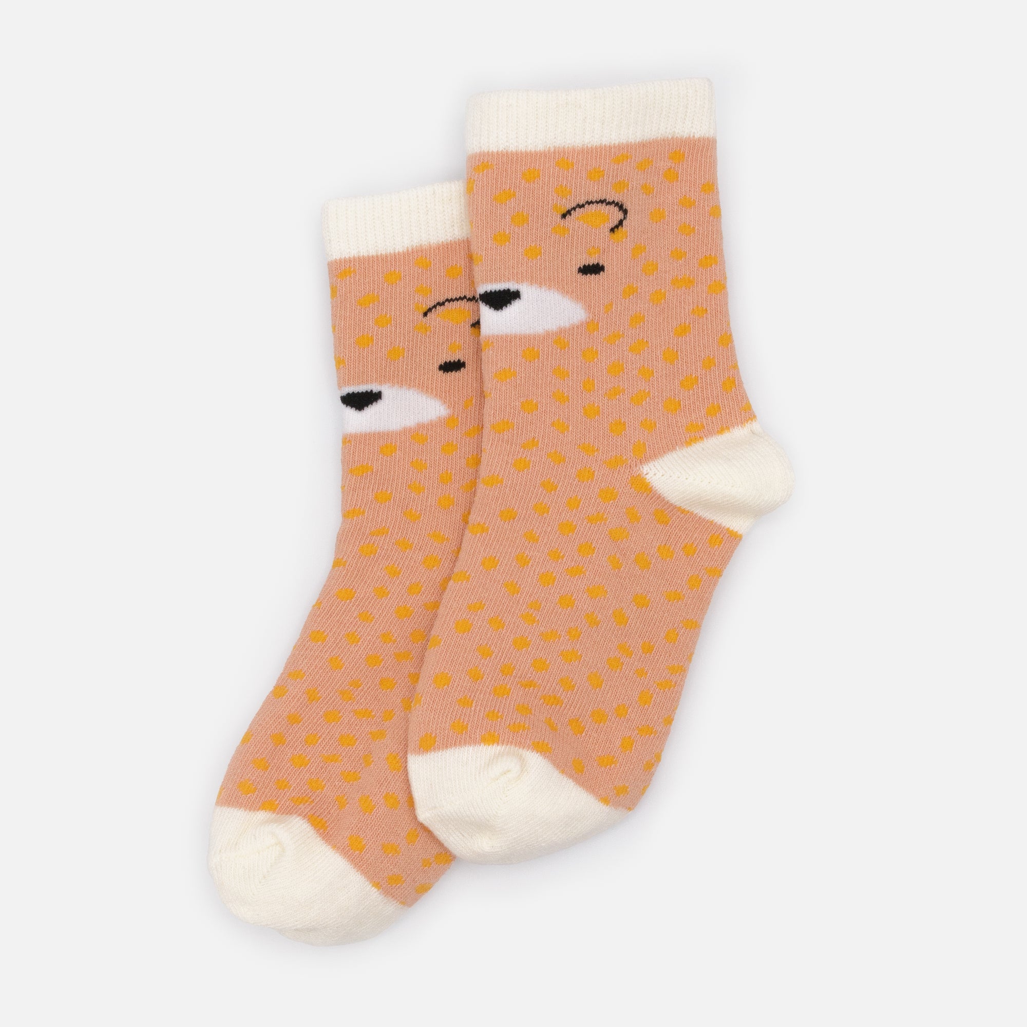 Mini bas oranges & crème avec visage de léopard