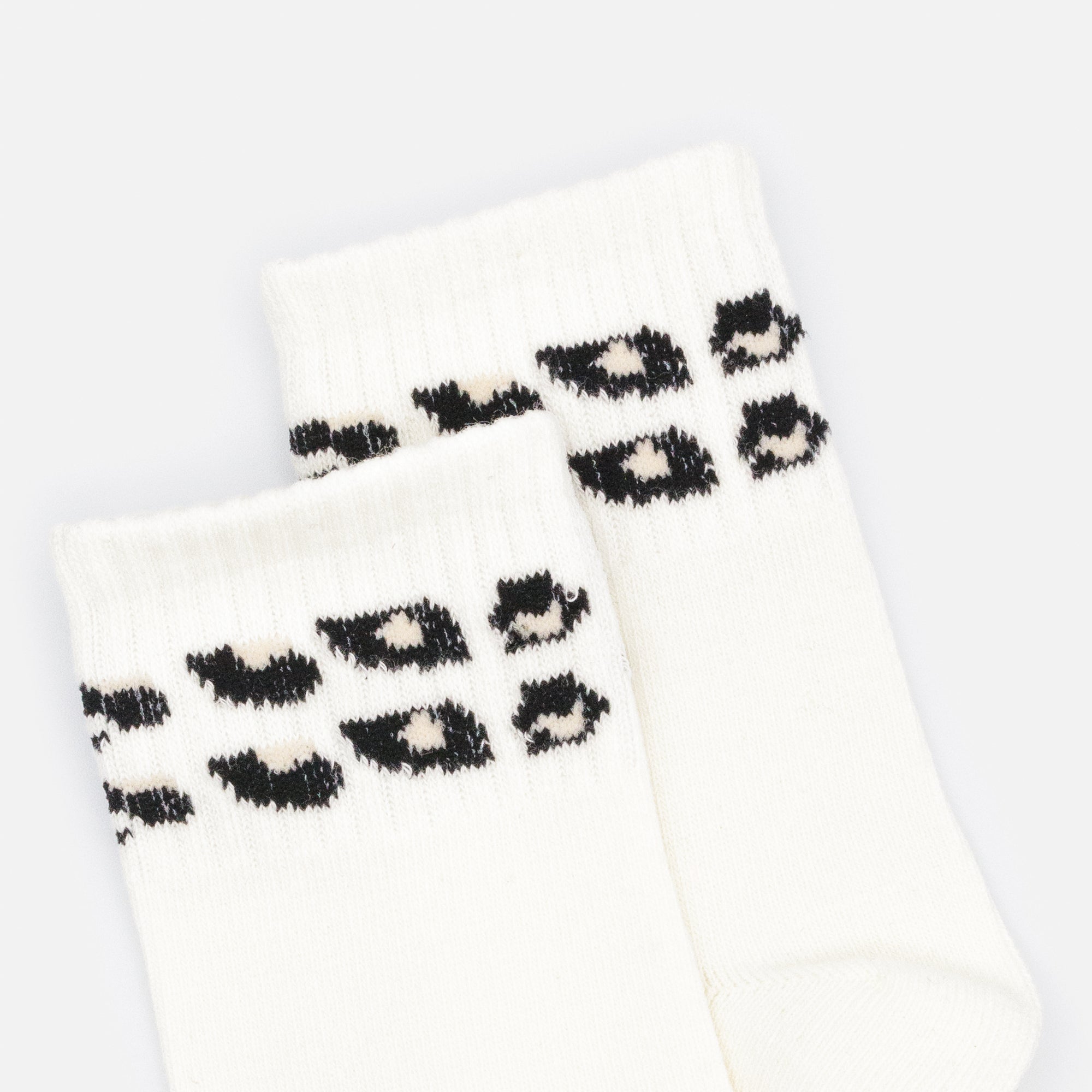 Mini bas crème côtelés à rayures léopard