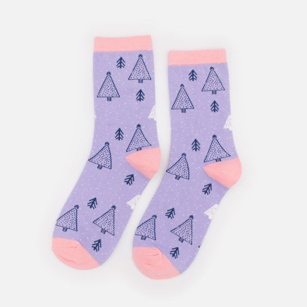 Charger l'image dans la galerie, Bas lilas & rose pâle avec sapins bleu foncé