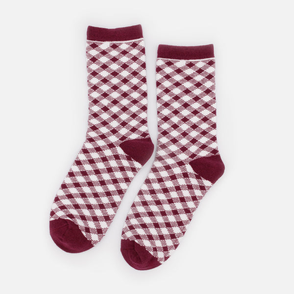 Charger l'image dans la galerie, Bas à carreaux blancs & bourgogne